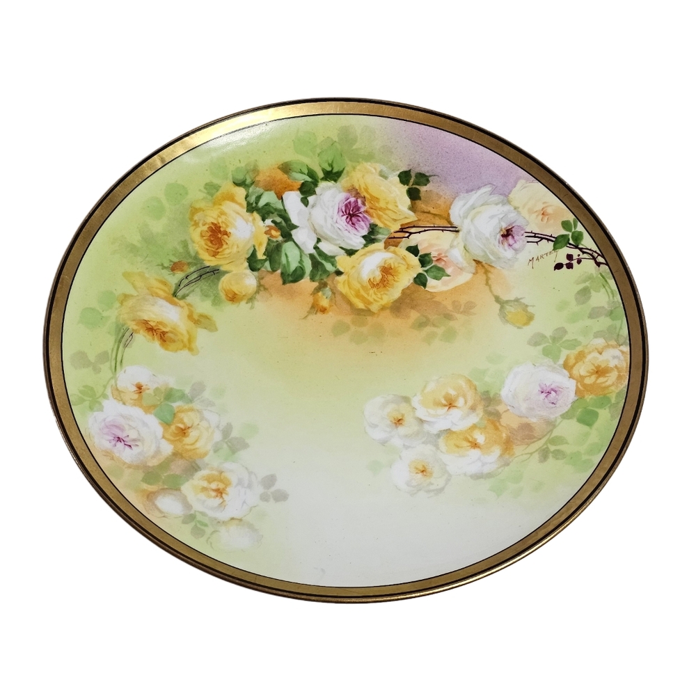 Antique Limoges Coronet France Hand Painted Floral Plate Signed Martey 8.75" Art